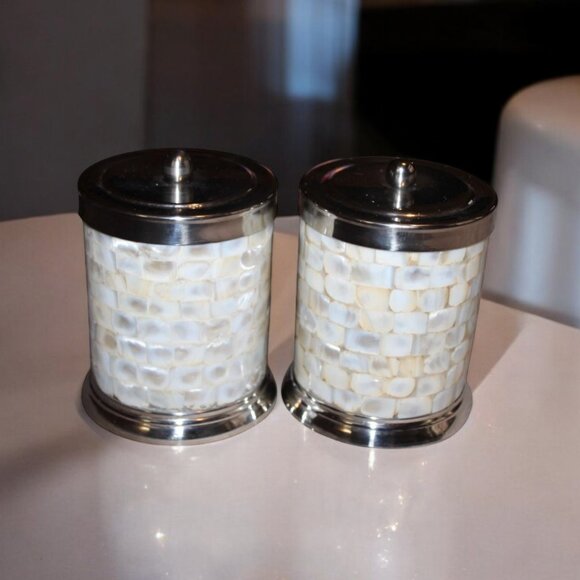 Pier 1 Mother Of Pearl Canister Container Home Decor Set Of 2 - Picture 1 of 4